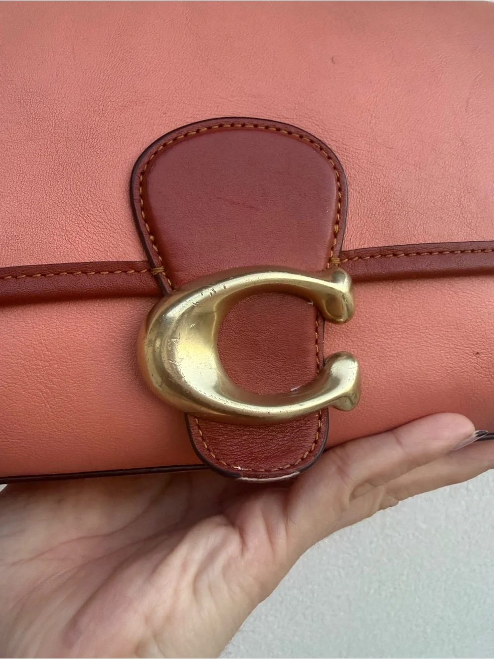 Coach soft tabby coral Shoulder Bag with Burgundy Trim & Gold 'C' Clasp